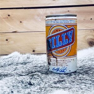 Vintage unopened Billy Beer Can - Retro Orange and Blue Decor
